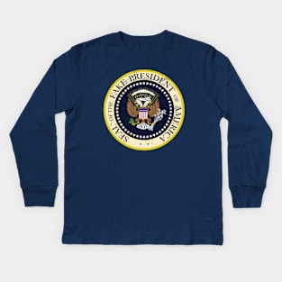 Fake Presidential Seal T-Shirt | Trump Fake Russian presidential seal 45 is a puppet political shirt Kids Long Sleeve T-Shirt